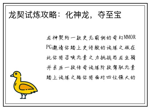龙契试炼攻略：化神龙，夺至宝